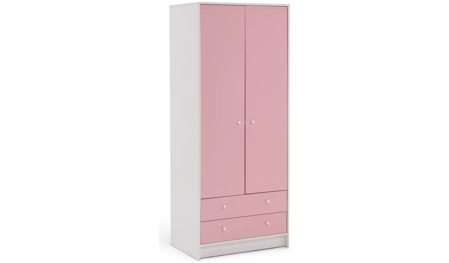 Kids Malibu 2 Door 2 Drawer Wardrobe - Pink & White